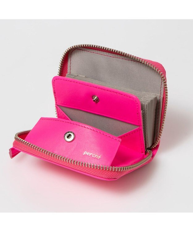 UNBILLION ペルケ perche / 蛍光レザーストラップ付き・ジャバラカードウォレット ピンク