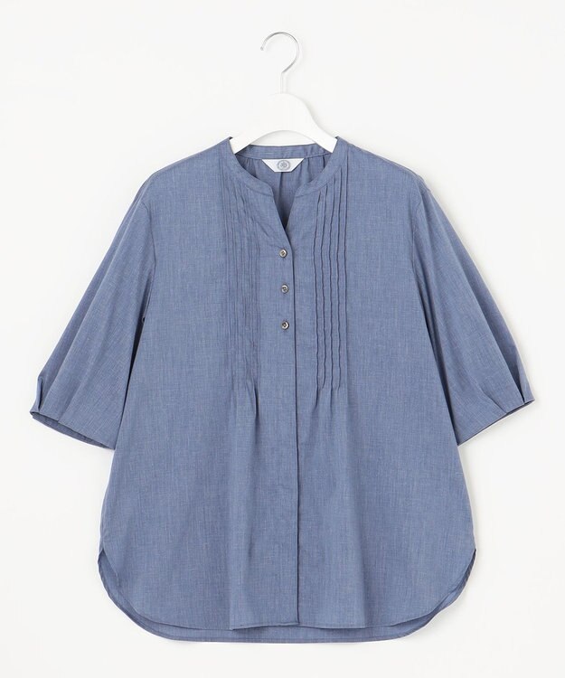 J.PRESS LADIES 【洗える】ラミーポプリン 前開き ブラウス ブルーシャンブレー系