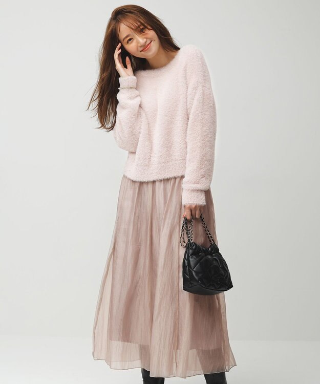 Feroux 【洗える】ニット×フレアスカート セットアップ ピンク系