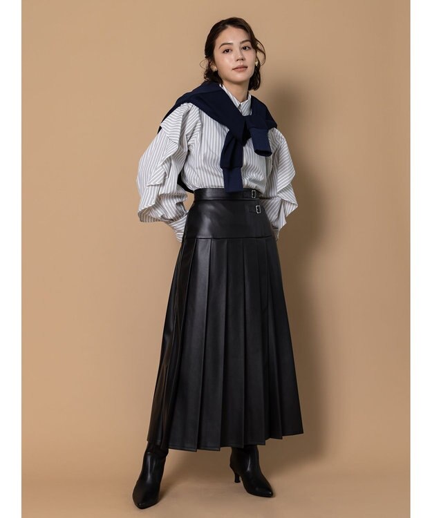 Te chichi 【泉 里香さん着用・Oggi.jp10/23掲載】レザータックプリーツスカート ブラック