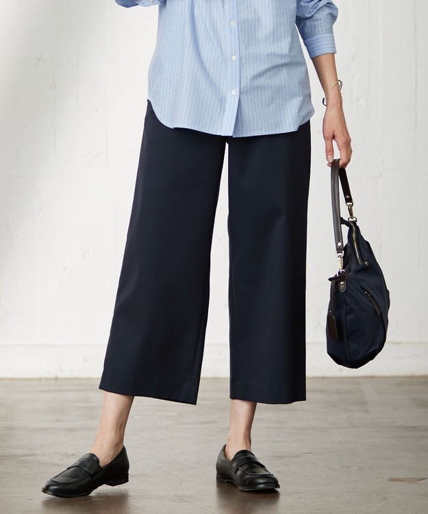 J.PRESS LADIES L 【洗える】シャークスキン セミワイド パンツ ネイビー系
