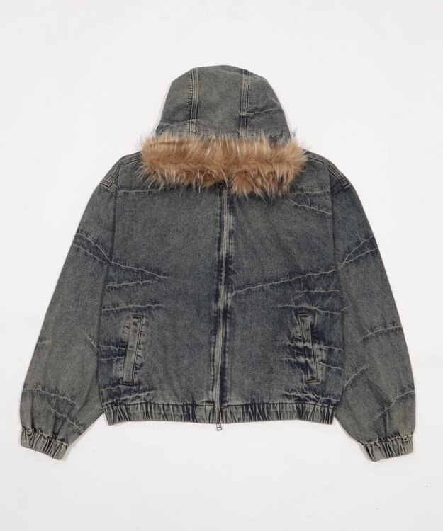 WEGO 【ユニセックス着用ITEM】ファーフードスラッシュデニムブルゾン デニム淡加工色