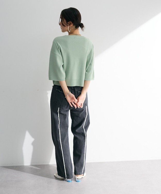 Green Parks ・ＥＬＥＮＣＡＲＥ　ＤＵＥ　ロゴ刺繍６分袖ニット Green