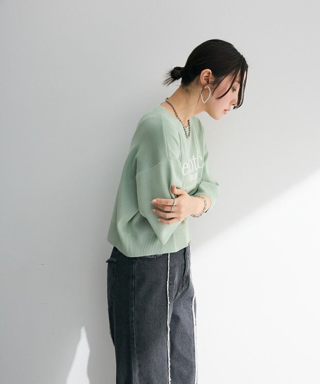 Green Parks ・ＥＬＥＮＣＡＲＥ　ＤＵＥ　ロゴ刺繍６分袖ニット Green