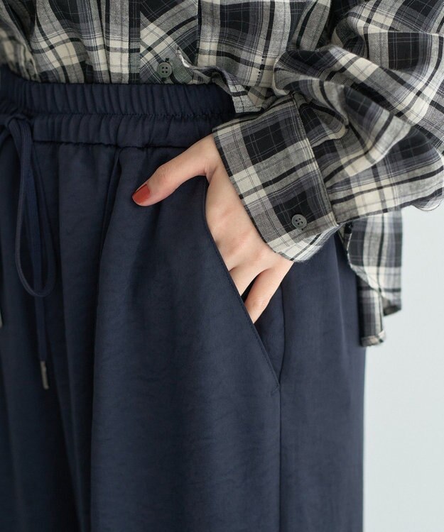 YECCA VECCA ビンテージサテンイージーワイドパンツ Navy