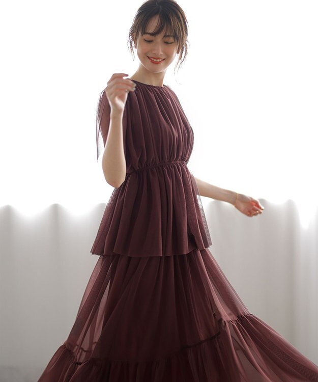 uncrave 【洗濯機洗い可】カクテルチュール スカート（uncrave STANDARD） バーガンディー