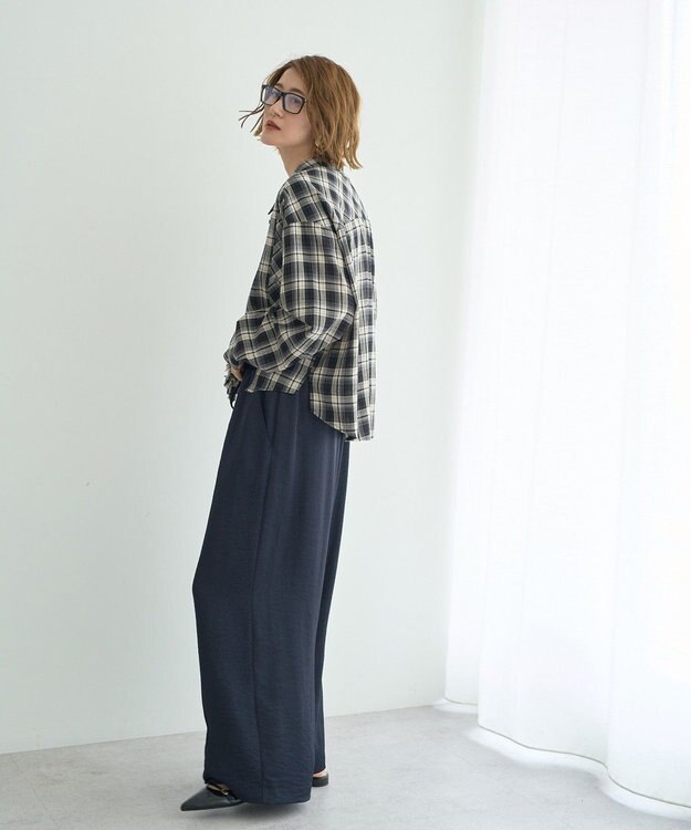 YECCA VECCA ビンテージサテンイージーワイドパンツ Navy