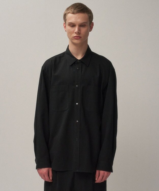 ATON HARD WASHED COTTON | シャツジャケット - UNISEX BLACK