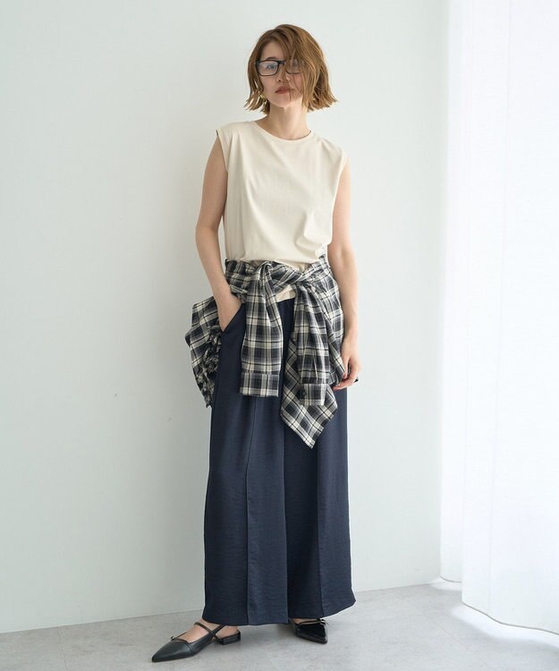 YECCA VECCA ビンテージサテンイージーワイドパンツ Navy