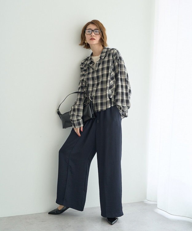 YECCA VECCA ビンテージサテンイージーワイドパンツ Navy