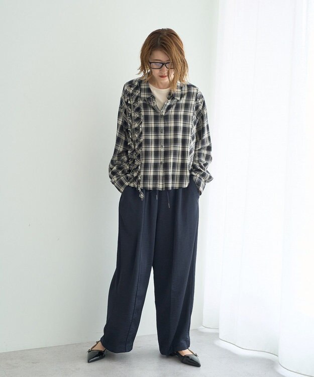 YECCA VECCA ビンテージサテンイージーワイドパンツ Navy