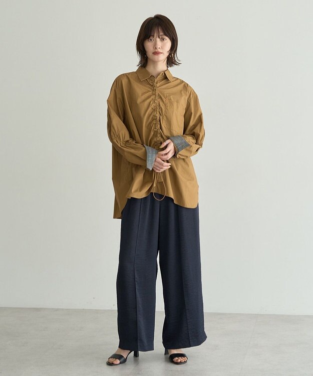 YECCA VECCA ビンテージサテンイージーワイドパンツ Navy