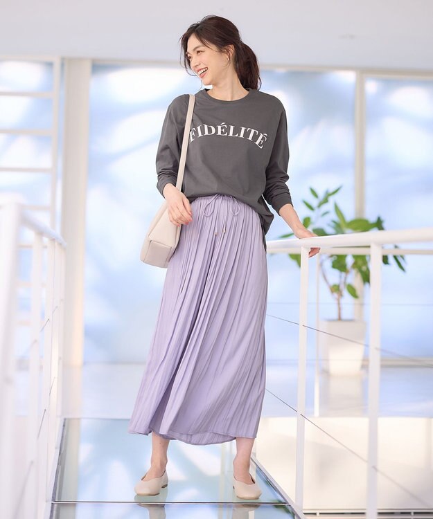 ANY L ロゴロングTシャツ チャコール×オフロゴ