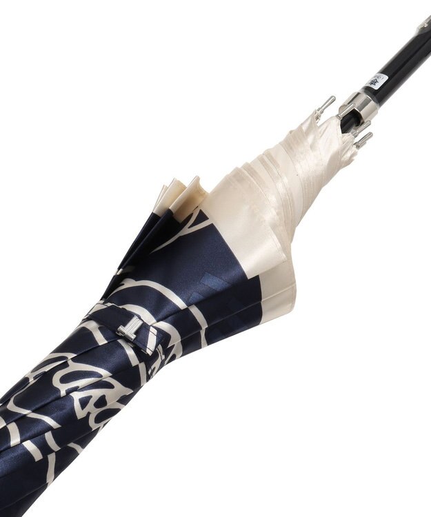 MOONBAT LANVIN COLLECTION 長傘 ローズ サテンプリント ジャンプ 耐風 ディープブルー