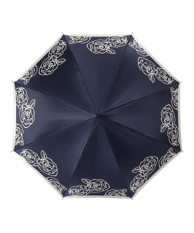 MOONBAT LANVIN COLLECTION 長傘 ローズ サテンプリント ジャンプ 耐風 ディープブルー