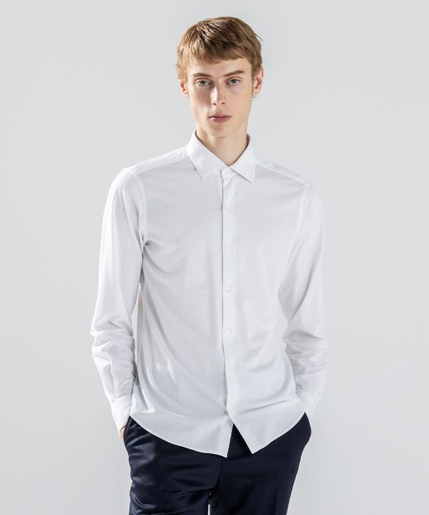 JOSEPH HOMME 【ストレッチ】ハイゲージコットンジャージー 　長袖レギュラーカラーシャツ ホワイト系