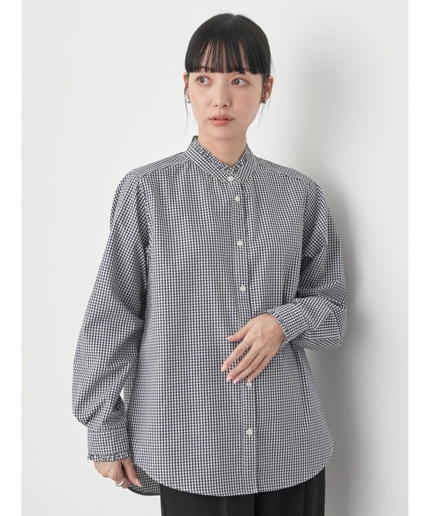earth music&ecology スタンドフリルシャツ Gingham Check