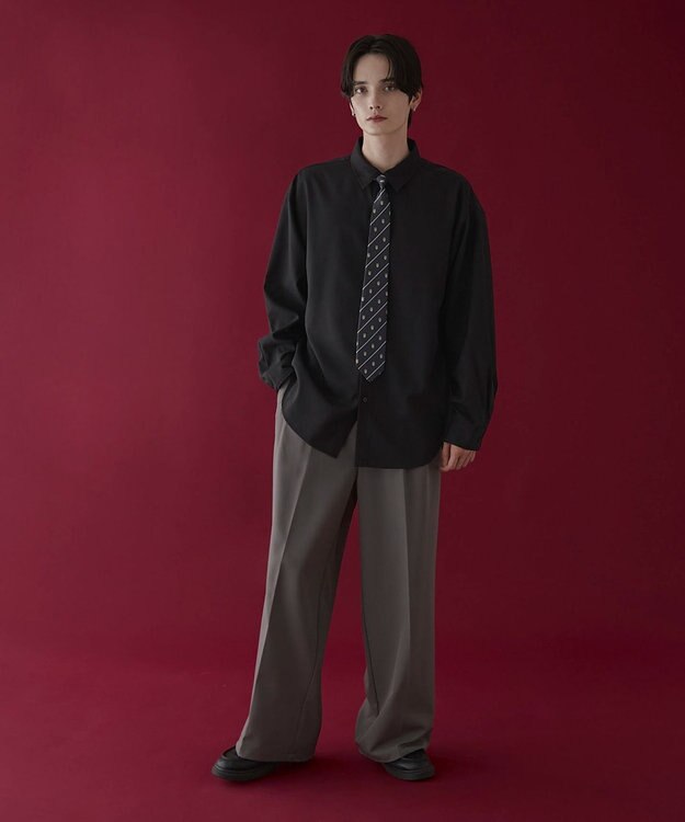 WEGO タイ付きシャツ(LS) ブラック