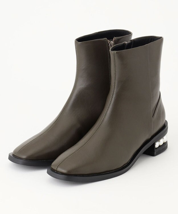 組曲 【23.5cm~24cm】パールヒールミドルブーツ カーキ系