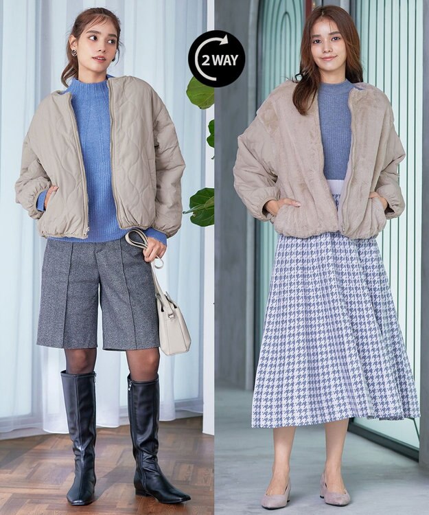 Tiaclasse 【リバーシブル】キルティングエコファー2WAYブルゾン アイボリー