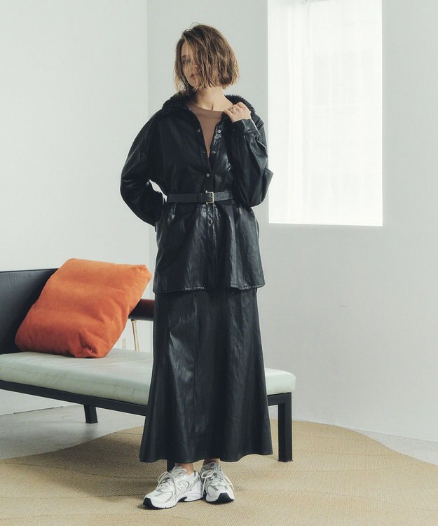 YECCA VECCA レザーライクシャツジャケット Black