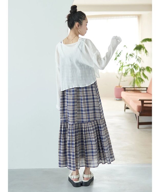 earth music&ecology マドラスチェックキャミワンピース Navy