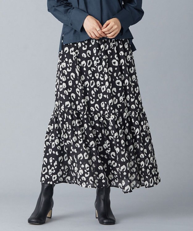 ICB 【洗える】レオパードプリント ティアードスカート ブラック系6