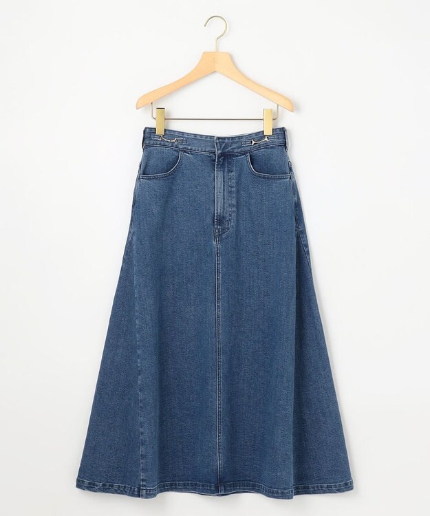 組曲 S ライトデニム ビット付きフレアスカート インディゴネイビー系