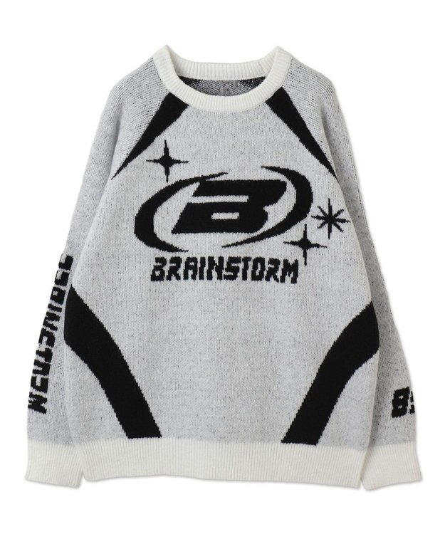 WEGO 配色スポーツグラフィックフラッフィーニットプルオーバー ホワイト