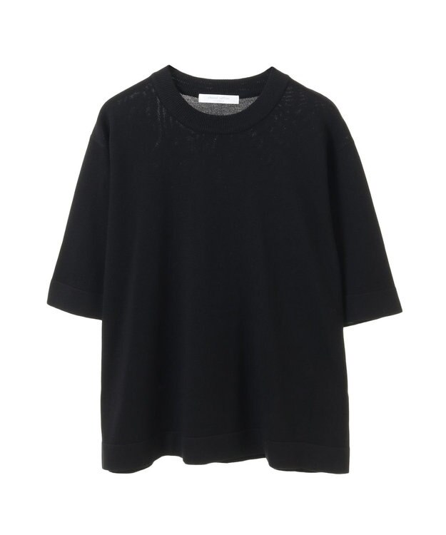 Green Parks 袖裏配色５分袖ニットプルオーバー Black