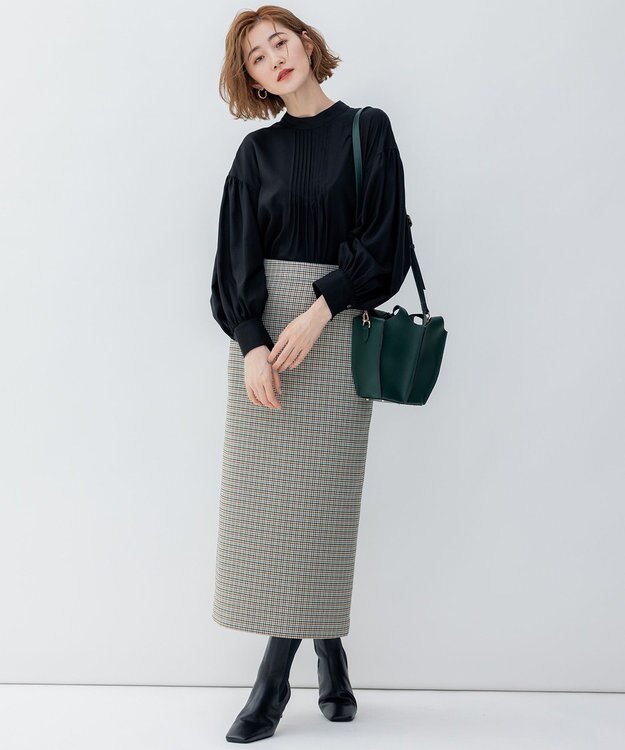 23区 L ガンクラブチェック タイトスカート ダークブラウン系3