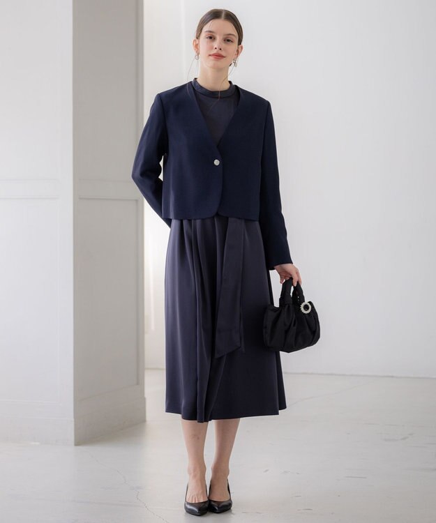 23区 【APPLAUDIR】ノーブルサテン レースコンビドレス ネイビー