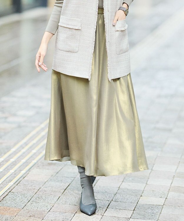 自由区 L 【カタログ掲載】シャイニーギャザー スカート ブロンズ