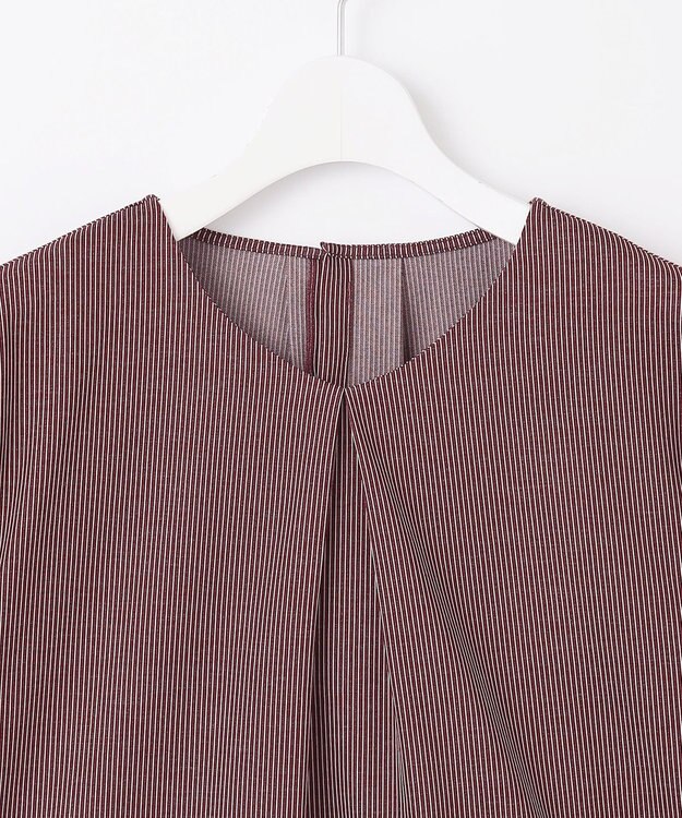 J.PRESS LADIES ストライプジャカード Vネック カットソー ワイン系1