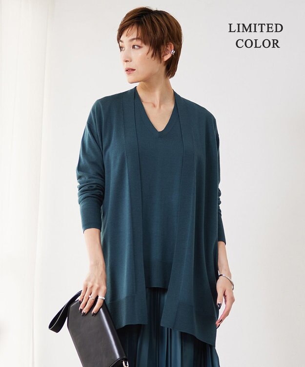 ICB 【洗える】コンパクトウール カーディガン ダルブルー系［WEB限定］