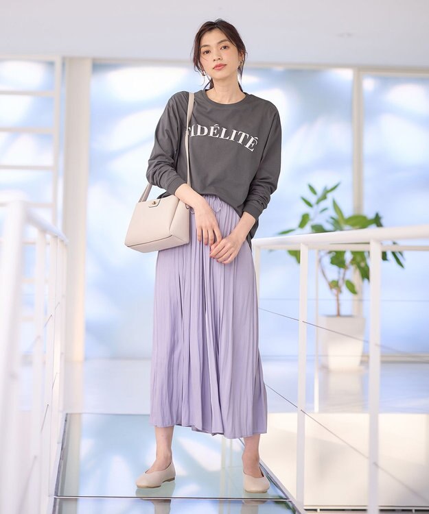 ANY L ロゴロングTシャツ チャコール×オフロゴ