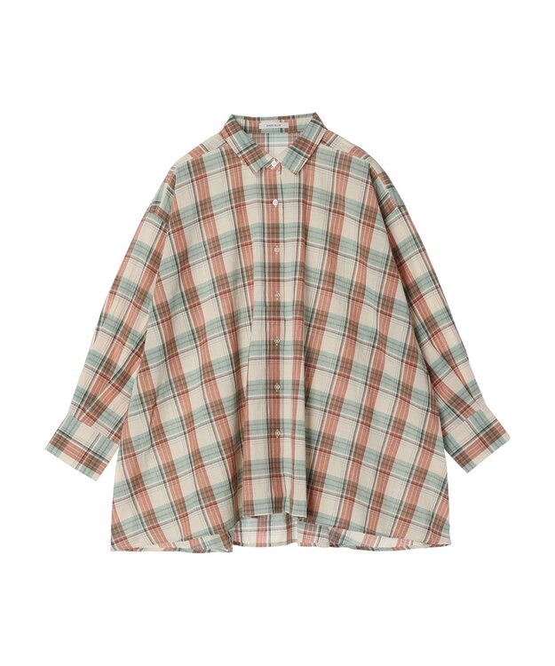 Green Parks チェック柄シャツチュニック Ecru