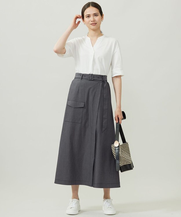 自由区 L 【カタログ掲載・接触冷感・UVカット・洗える】デニムライクボトムフレア スカート インディゴ