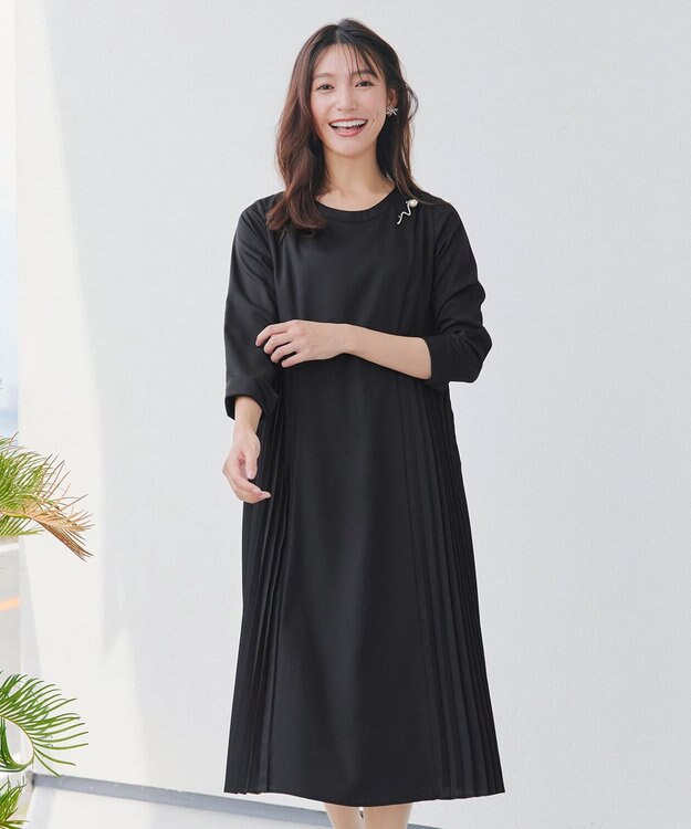 Tiaclasse 【洗える】サイドプリーツワンピース ブラック