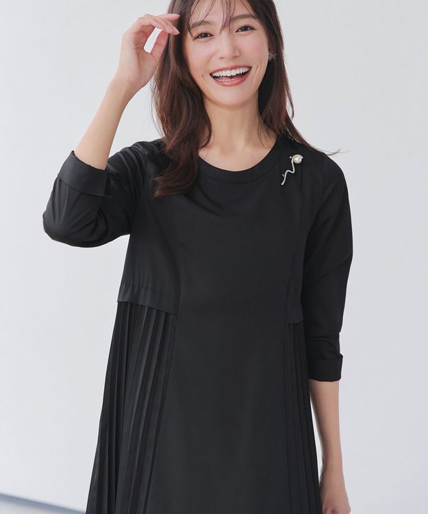 Tiaclasse 【洗える】サイドプリーツワンピース ブラック