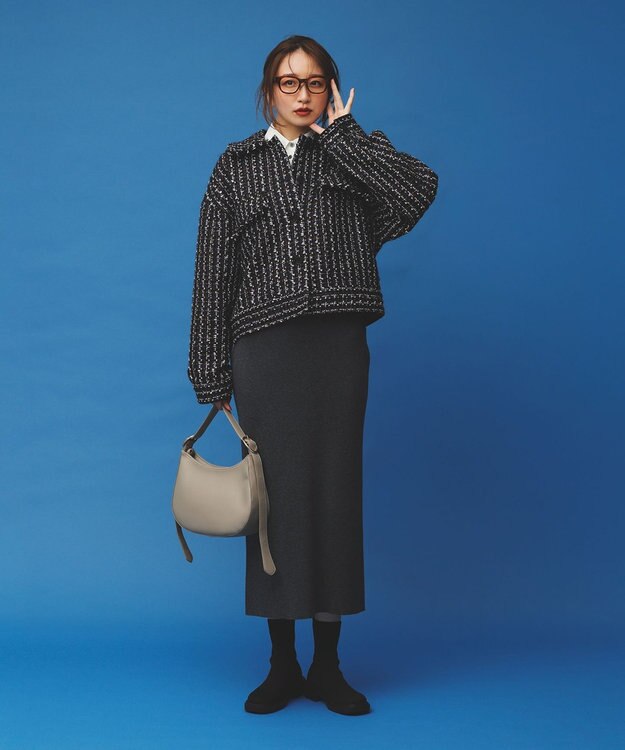 #Newans ツイードブルゾン ネイビー×ブラウン