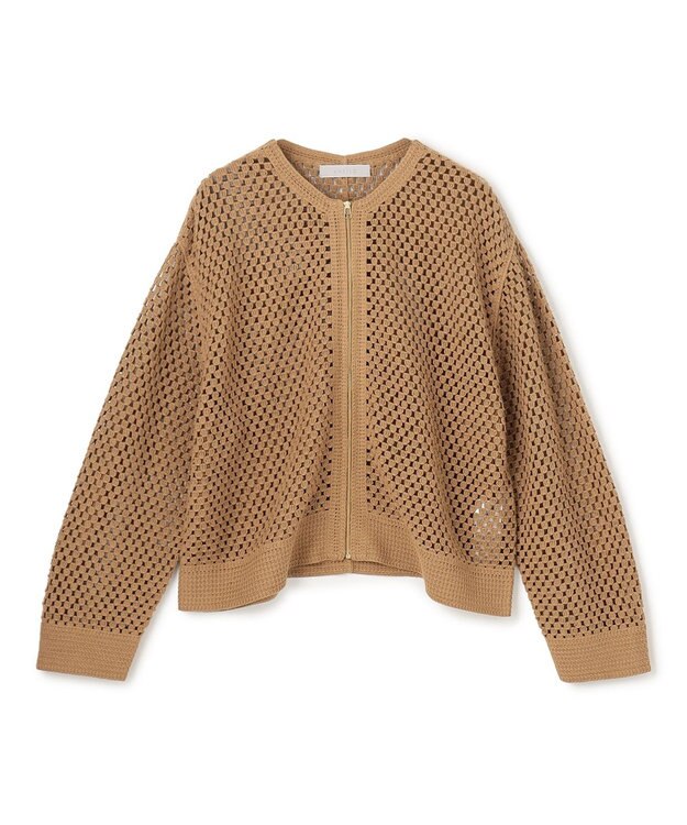 UNFILO L クロシェレースニット ZIPカーディガン キャメル