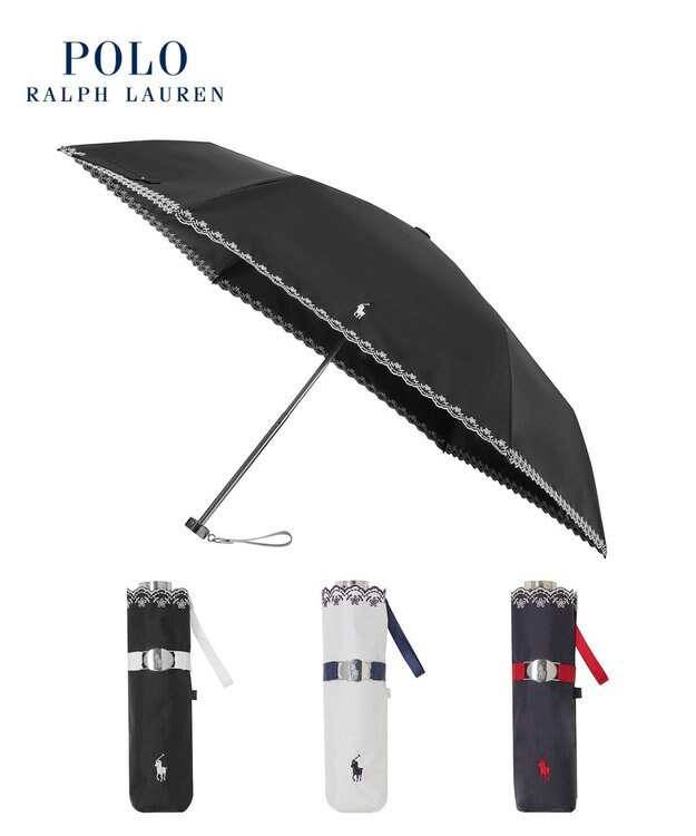 MOONBAT POLO RALPH LAUREN（ポロ ラルフローレン）晴雨兼用日傘 無地 刺繍 遮光率100% 遮熱 UV ブラック