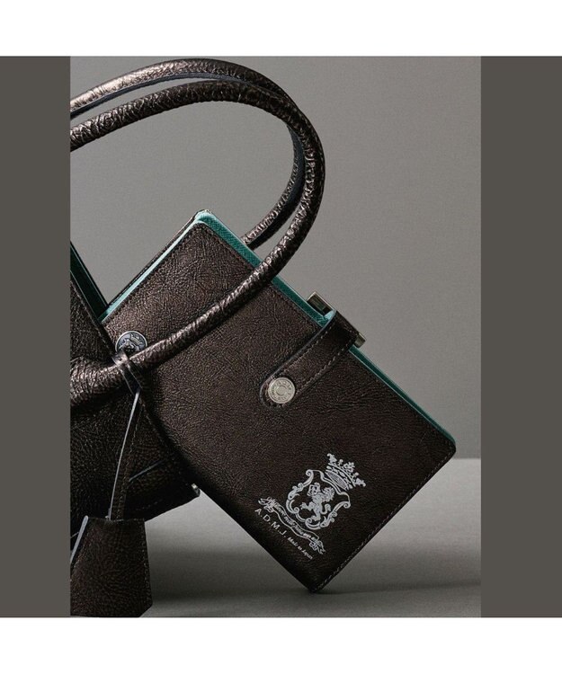 A.D.M.J. 【牛革】メタリックレザー/ガマグチ付ロングウォレット グラファイト