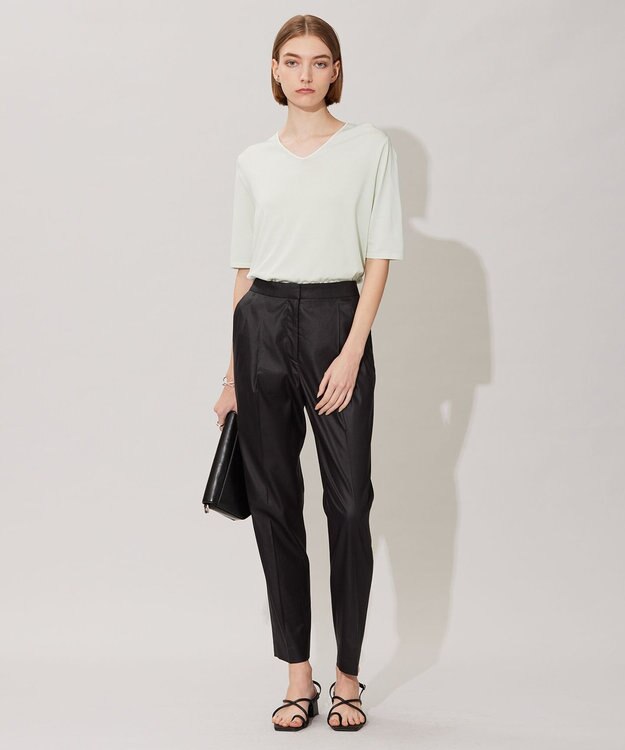 ICB 【接触冷感・洗える】エステルラミーチンツ テーパードパンツ ブラック系