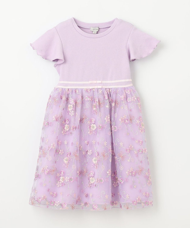 ANY KIDS 刺繍 チュール ワンピース ラベンダー