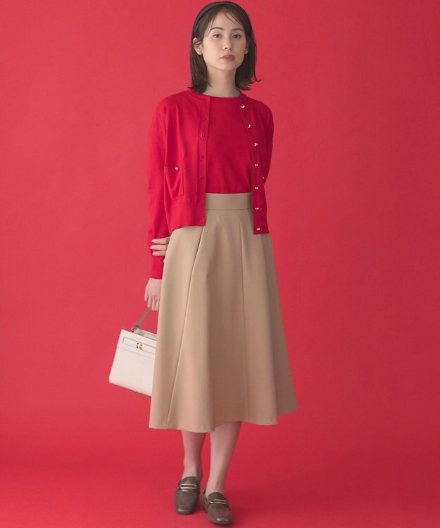 組曲 ハートボタン ニットカーディガン バレンタインレッド系