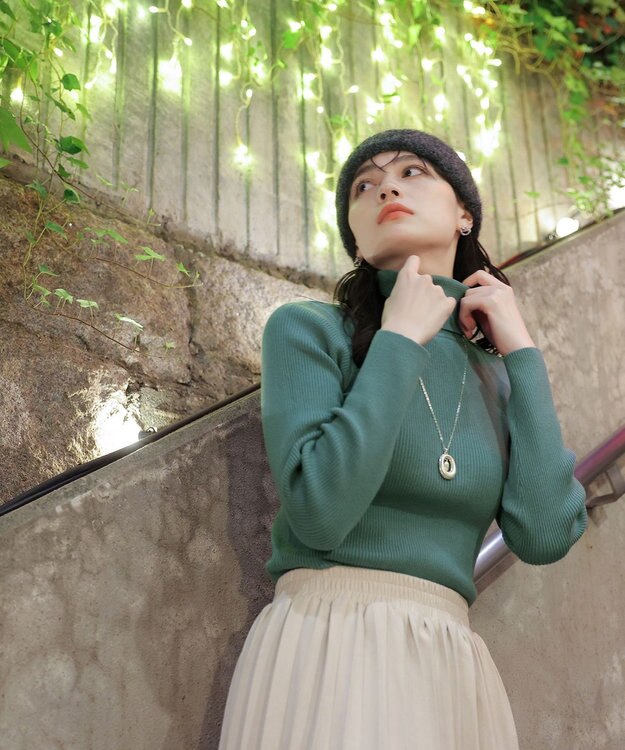 Tiaclasse L 【新色追加・洗える】リブタートルニット ミント
