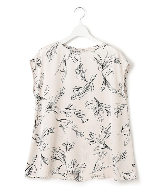 23区 【洗える】ラインフラワープリント フレンチスリーブ ブラウス アイボリープリント