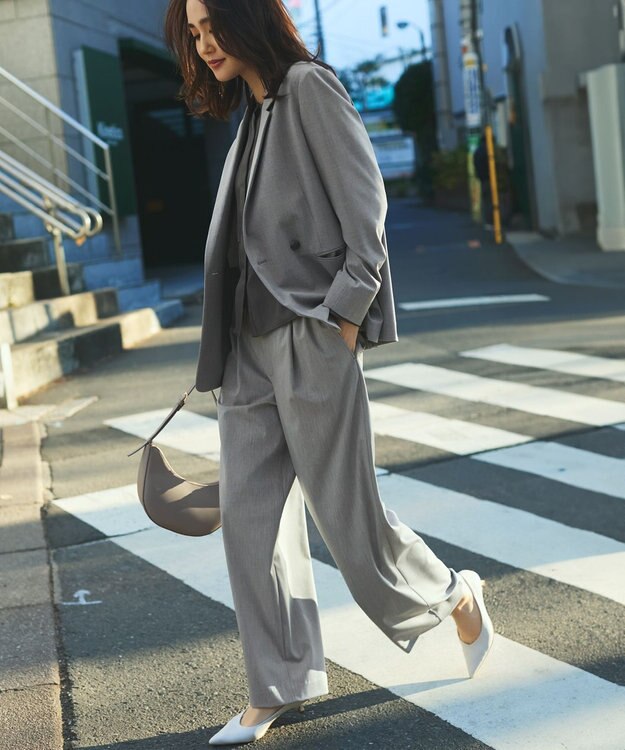 23区 L 【Oggi3月号掲載/セットアップ対応】ライトクロス ワイドパンツ ライトグレー系